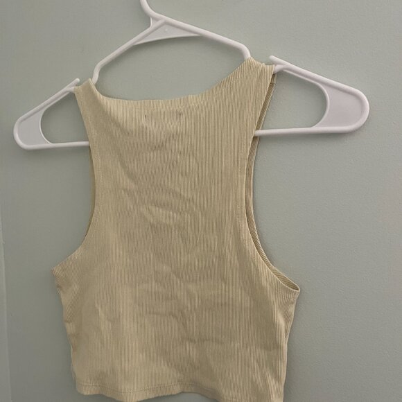 Light Yellow Button-up Front Racer Back Cropped Tank Top - Picture 8 of 9